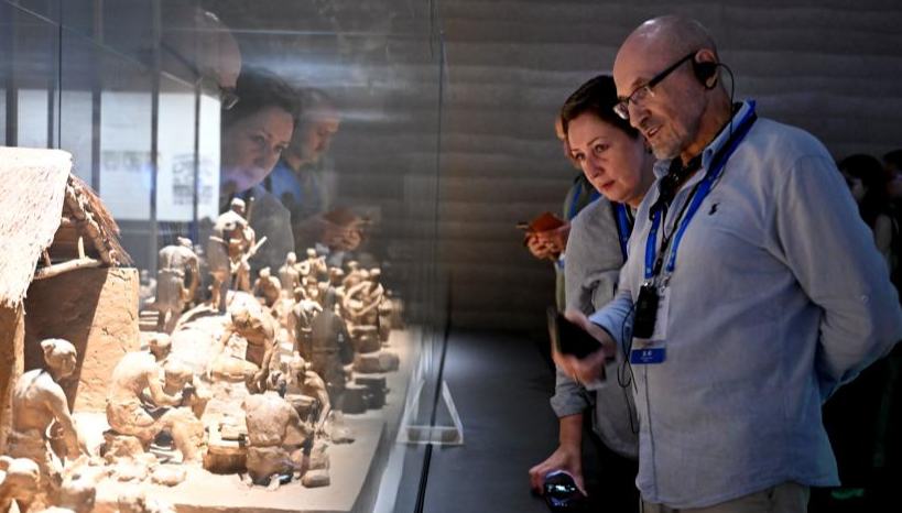 Participants of SCO Media and Think Tank Summit visit various locations in Henan 	 	Participants of the Shanghai Cooperation Organization (SCO) Media and Think Tank Summit visit the Zhengzhou Shang Dynasty Ruins Museum in Zhengzhou, central China's Henan Province, July 23, 2025. The SCO Media and Think Tank Summit is held in Zhengzhou from July 23 to 27. Participants are invited to visit various locations in Henan during the summit.