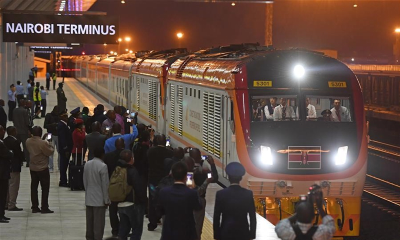 The first train from Mombasa arrives at Nairobi Terminus in Nairobi, capital of Kenya on May 31, 2017.