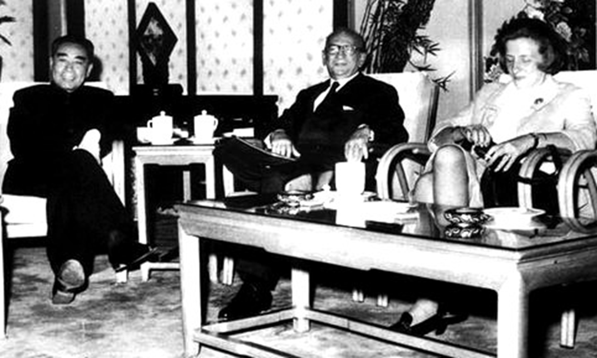 Premier Zhou Enlai meets with Edgar Faure (middle), former French Prime Minister and representative of French President Charles de Gaulle in October 1963.